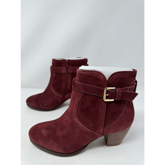 Diba Womens Shoes Boots Sz 7.5 Burgundy Red Suede Leather Heeled Chic Casual New - Picture 2 of 11